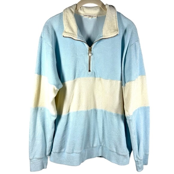 Stoney Clover Donni Terry Cloth Quarter Zip Pullover Women's L‎ Blue Sweatshirt - Picture 1 of 8